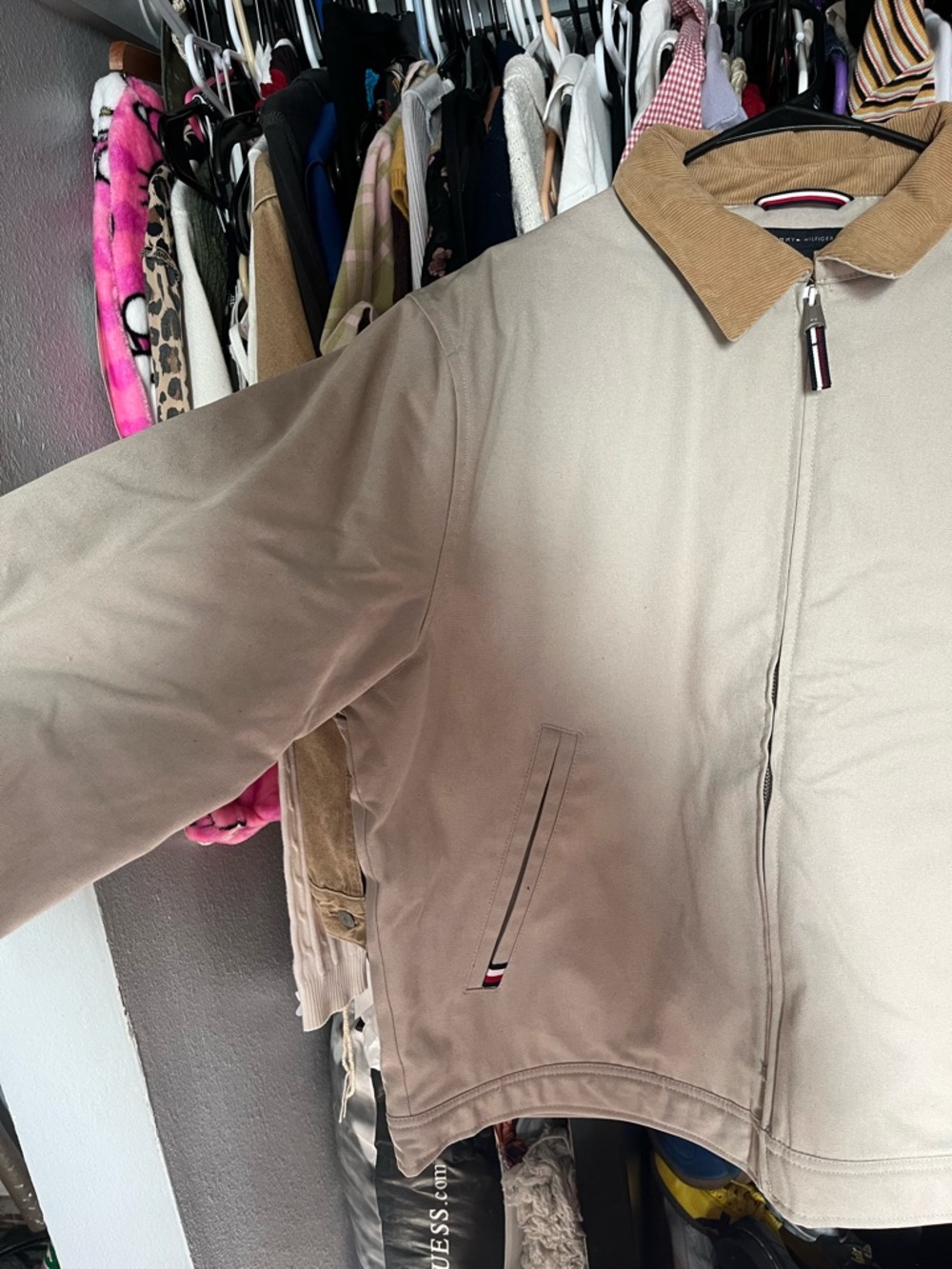 Tommy Hilfiger Beige Jacket with Tan Corduroy Collar - Picture 5 of 7